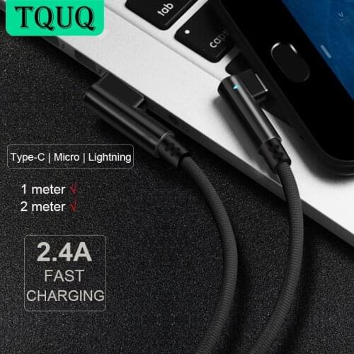 TQUQ Micro USB Cable 2.4A Elbow Nylon Fast Charging Type C Cable for Samsung Xiaomi USB Charger Data Cable Mobile Phone Cable
