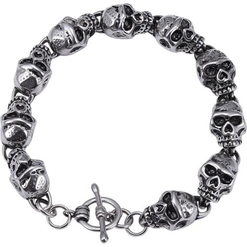 Fashion Male Accessories Stainless Steel Curb Cuban Link Chain Skull Bracelet Men Punk Rock Jewelry Party Gifts GL0020