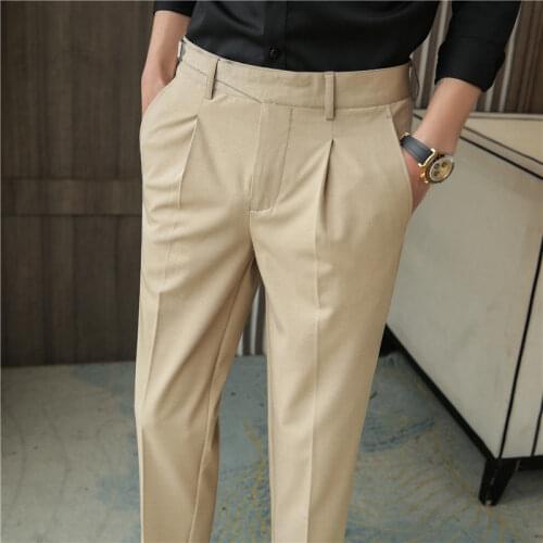 Mens Trousers Casual Small Leg Slim Capris Business Suit Men Solid Color Fashion Favourite Streetwear Hot Sale