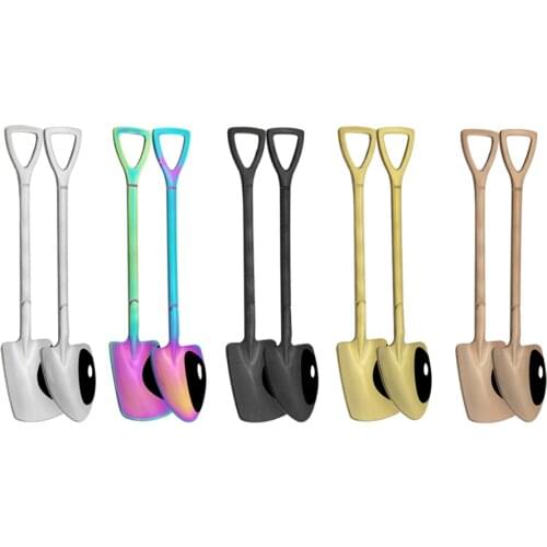 2PCs Stainless Steel Dinnerware Cutlery Set Shovel Shape Coffee Spoon Ice Cream Afternoon Tea Multicolor Long Handle Tableware
