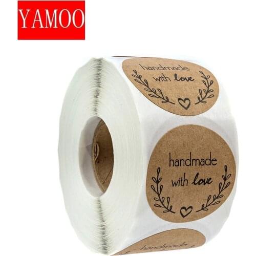 Round"Handmade with love" Stickers seal labels roll sticker for Package decorate handmade sticker stationery supplies50-500pcs