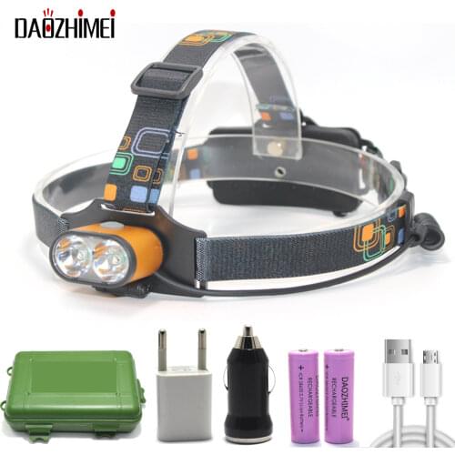 8000 LM USB Charge XM-L T6 Headlamp 2*T6 LED Powerful Focus Head Light 3 Modes Self Defense Camp Head Lampe LED Headlight