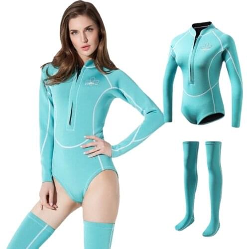 2MM Neoprene Diving Suit Women Profession Long Rash Guard With Long Socks Snorkel Rashguard Female Swimming Surfing Wetsuit