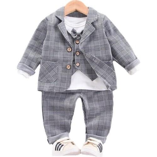 Spring Toddler Casual Clothing Autumn Kids Boys Plaid Clothes Children Formal Suit T-Shirt Vest Pants 4Pcs/Sets Baby Tracksuits