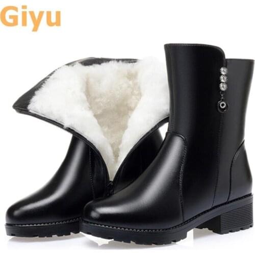 Giyu Plus size 2020 winter new womens boots Wool warm mid-calf boots Low Heel Martin Boots Casual snow boots Female footwear