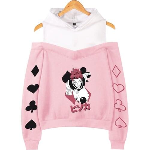 Japan Anime Hunter X Hunter Hisoka Women Hoodie Sweatshirt Streetwear Hip Hop Long Sleeve Sexy Off Shoulder Fleece Hooded Jacket