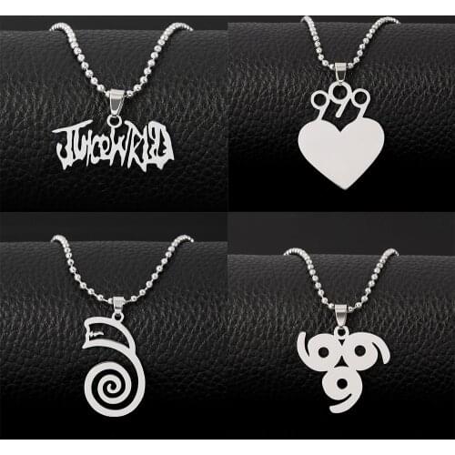 Hip-hop Stainless Steel Rap Singer Juice WRLD Letters Pendant Necklace Round Bead Chain Rock Rapper Charm Gift For Street Boy