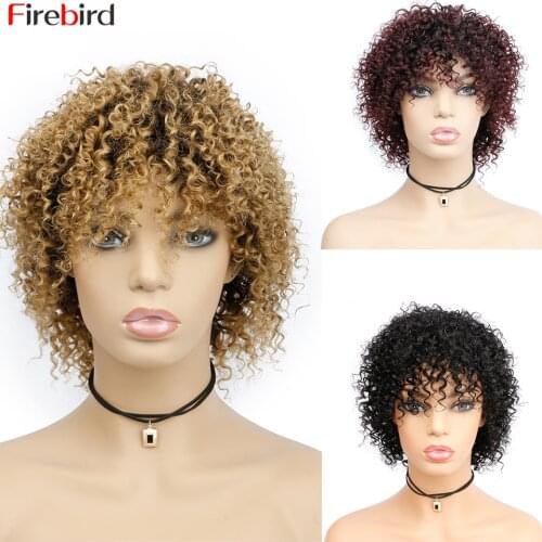 Ombre Blonde Short Curly Human Hair Wigs Afro Curl Wig With Bangs 1b 27 1b 30 1b 99j Curly Wig Human Hair Brazilian Short Wig