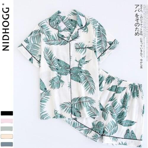 Women 100% Cotton Short Sleeves Ladies Pajama Sets Shorts Cute Cartoon Sleepwear Japanese Simple Short Pyjamas Womens Homewear