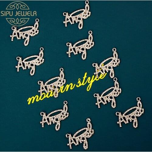 10pcs/lot Crystal Angel Letter Pendant Charms Two Holes Full Rhinestone Paved Alphabet Necklace Charms DIY Jewelry Accessories