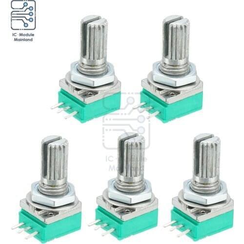 5Pcs 6mm 3Pin Potentiometer 5K 10K B20K B50K B100K B500K ohm Turn Knurled Shaft Single Linear Rotary Potentiometer Resistor