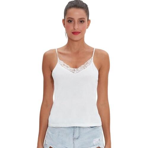 Casual Soft Elastic Cotton Lace Bottoming Woman Tank Tops Sexy V-Neck Sleeveless Girls Basic Undershirt M30169