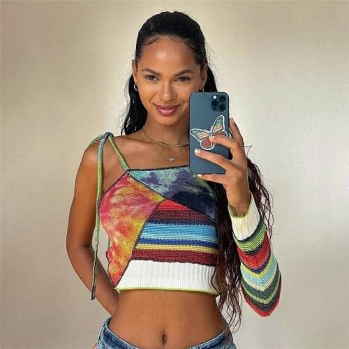 QICIUS Stripe Long Sleeve T Shirt Women Patchwork One Shoulder Camisetas De Mujer Party Streetwear Goblincore Crop Top Femme