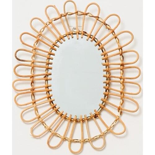 Hand Crafted Bamboo Decorative Mirror Bath Wall Mirror Home Wall Hanger Mirror Postal Pattern Wood Mirror