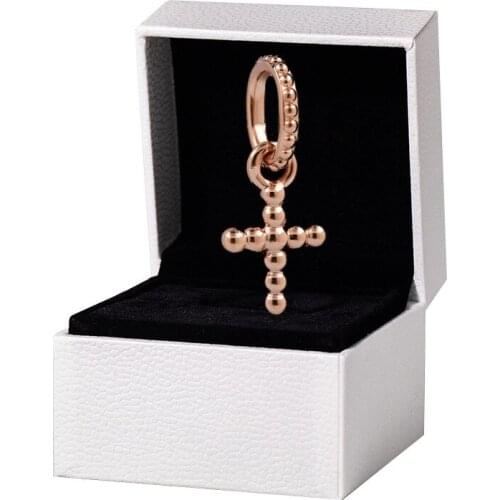 2021 Spring Charm 925 Sterling Silver Beaded Cross Dangle Charms With Rose Fit Beads Bracelets Pendant DIY For Women Jewelry