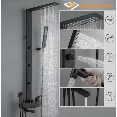 Senlesen Bath Shower Faucets Shower System Wall Mount Rainfall Shower Back Spa with Bidet Brass Mixer Water