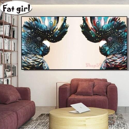 Modern Wall Art diy Diamond Painting HD Color Couple Cockatoo Animal Embroidery Cross Stitch 5D Mosaic Square Round Drill Kits