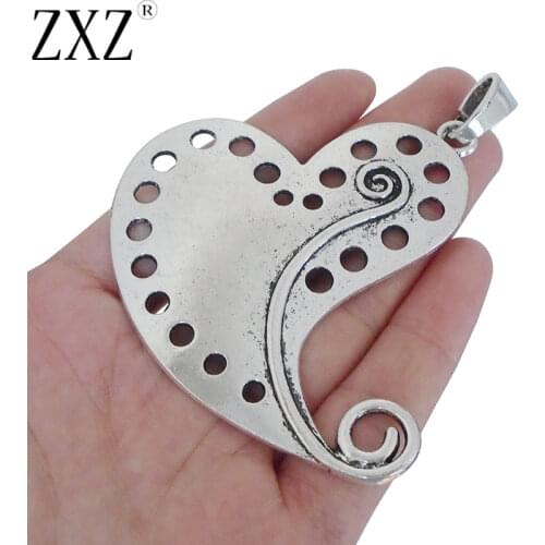 ZXZ 2pcs Large Porous Spiral Heart Charms Pendants for Necklace Jewelry Making Findings 69x66mm