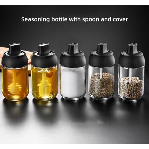 Glass Spice Box Spoon and Lid Integrated Spice Jar Combination Seasoning Jar Kitchen Supplies Home Salt Shaker Oil Bottle Set