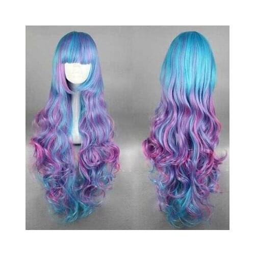 Suyushun11086++Projetar Harajuku Fresco Encantador Multicolor Bela Peruca Lolita Longo Encaracolado Profundo