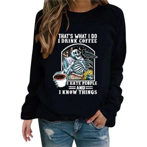Harajuku Funny Skull Printing Sweatshirt Lady Winter Thicken Korean Pullover Streetwear Long Sleeve Hoodies Soft O Collared Top