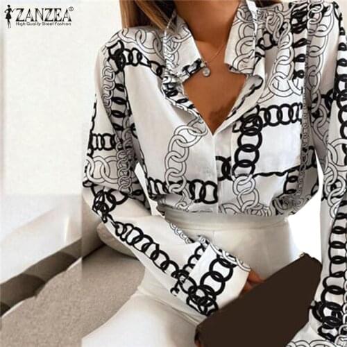 ZANZEA OL Long Sleeve Tunic Women Autumn Print Shirt 2021 Fashion Casual Lapel Blusa Feminina Lady Streetwear Loose Top Oversize
