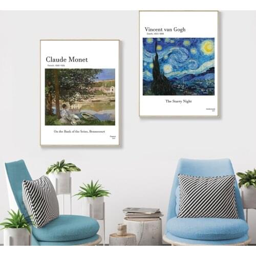 Van Gogh Starry Night Abstract Landscape Canvas Poster Claude Monet Artwork Painting Prints Wall Art Pictures Living Room Decor