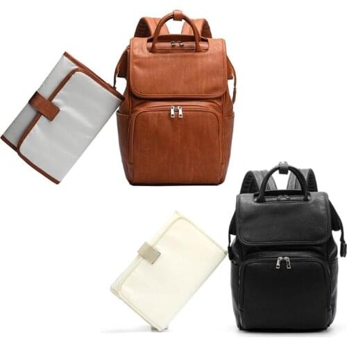 Large Capacity Diaper Bags PU Leather Mummy Maternity Nappy Travel Backpack Multi Function Organizer