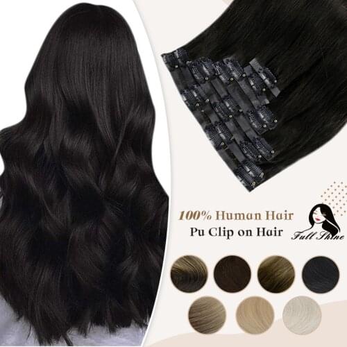 Full Shine Seamless Clip in Human Hair Extensions 8Pcs 100g Pure Color Blond Hair Pu Clip on Machine Remy Extension Skin Weft