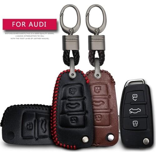 For Audi A3 8P 8V A4 B7 B6 B8 A5 A6 C5 C6 Q3 Q5 Q7 A7 A8 A4L Car Key Protection Shell Key Case Cover Leather Keyring Shell Auto