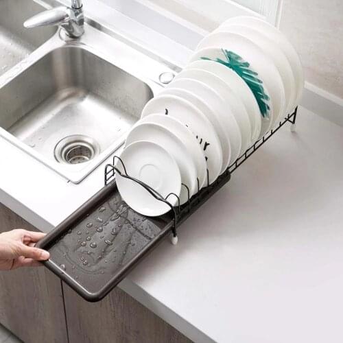 Iron Kitchen Dish Drying Rack Holder with Tray Tableware Storage Shelf Plate Dish Rack Drainer Cabinet kitchen Organizer