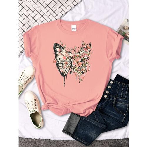 Butterflies Full Of Flowers Prints Women Tshirts Brand Comfortable T Shirts Loose Breathable Clothes Large Manga Womens Tshirt