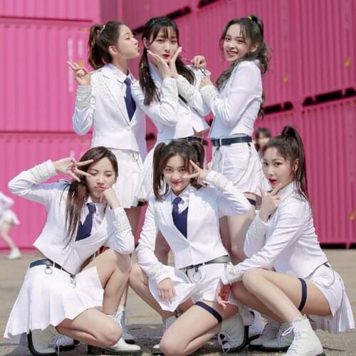 White Suit Korean Version Stage Clothes For Women Hip Hop Street Dance Wear Jazz Dance Costume Team Performance Clothing DT3097