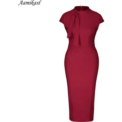 Aamikast Women Dress Summer Dresses Elegant Vintage Turtleneck Tunic Slim Casual Party Fitted Sheath Pencil Dress for Ladies