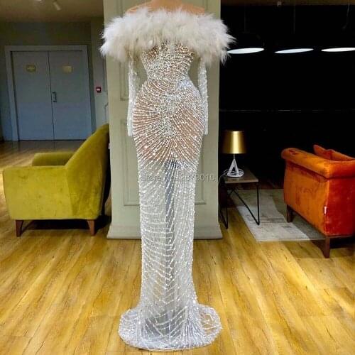 Luxury Vintage Ivory Evening Dress Floor-Length Sheath Beaded Sequins Prom Dress Robe De Soiree Aibye Formal Dress Middle East