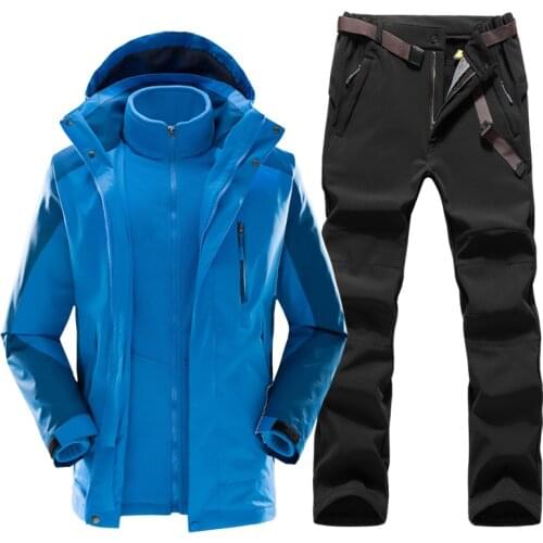 Winter 3-in-1 Mens Hiking jacket & Hiking Pants Fleece liner thick Thermal Tracksuit Outdoor Waterproof mountaineering ski suit
