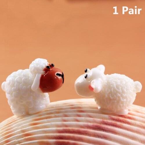 1 pair Miniature Animal Cute Mini Kawaii Cabochons Sheep Goat Resin Figurines Micro Landscape Fairy Garden Terrarium Accessories