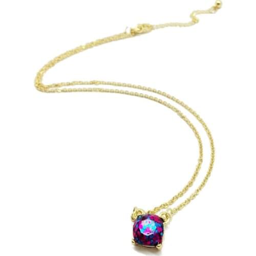 14 colors Small Square Pendant Necklace New York fashion Glitter Opal necklaces gold color brand jewelry For women 04