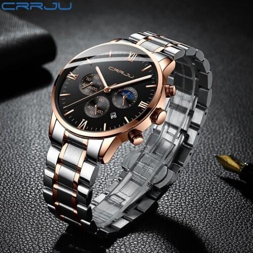 2021 CRRJU New Fashion Men Watch Calendar Stainless Steel Top Brand Luxury Sports Chronograph Quartz Watch Relogio Masculino