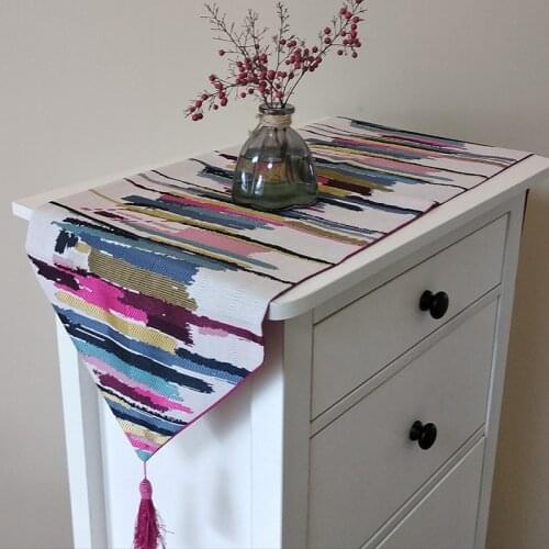 32x210cm Colorful Stripe Table Runner with Tassels American Style Dining Table Decoration Wedding Table Flag TV Cabinet Cover