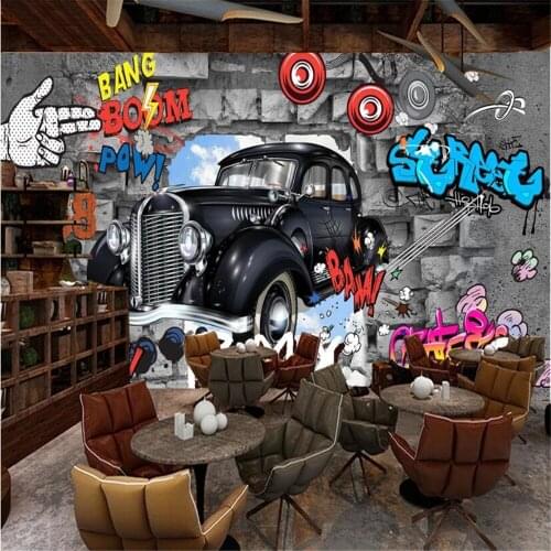 Milofi custom 3D wall decoration mural wallpaper retro nostalgic European 3D brick wall car graffiti mural