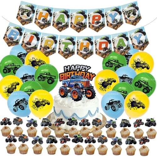 46pcs/set Blaze Monster Balloons Blaze Car Cake Topper Happy Birthday Super Trucks Machines Party Decoration SUV Racer Boys Toys