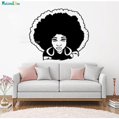 Afro Hair Cute Girl Wall Sticker Vinyl Woman African style Home Decor Beauty Salon Art Decals Removable Posters Murals YT1123