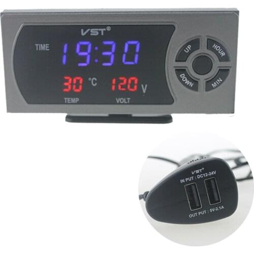 Car Electronic Voltage Thermometer Car Clock Car Charger Multi-Function Combination Voltmeter Thermometer