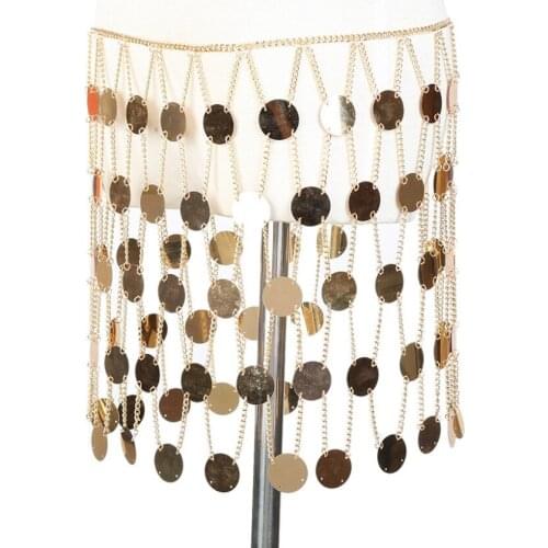 Bohemian Shine Belly Chains Gold Color Round Handmade Chain Tassel Long Belt Waist Body Chain Jewelry