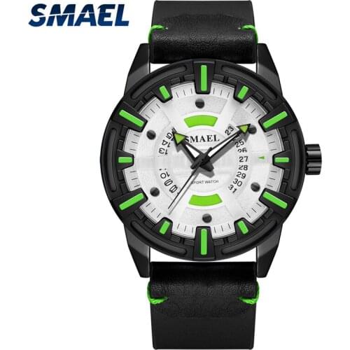 SMAEL Watch Mens Casual Sport Wristwatches Waterproof 30M Leather Band Shock Resistant Clock 9108 Watches Quartz reloj hombre