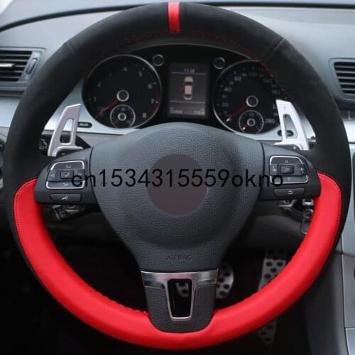 Black Suede Red Leather Car Steering Wheel Cover For Volkswagen Golf Tiguan Passat B7 Passat CC Touran Mk6