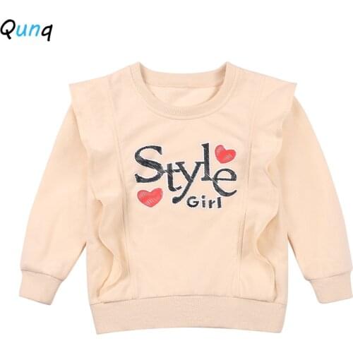 Qunq Toddler Girls Sweatshirt Sweet Ruffle Long Sleeve Kids Top Clothes for 2 3 4 5 6 Year Girl Spring Fall Children Hoodies