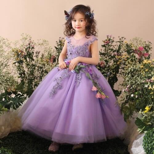 High-end Children Evening Gown Lace Appliques Birthday Party Sleeveless Princess Dresses For Girls Kids Catwalk Vestidos L987