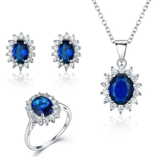 DY 925 Sterling Silver for Women Blue Sapphire Gemstone Diana Earrings Ring and Pendant Wedding Party Romantic Gift Fine Jewelry